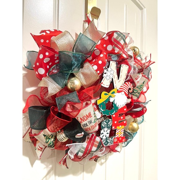 Handmade 13 inch Christmas NOEL Gnome Ribbon Wreath MW3 - Picture 3 of 9